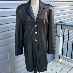 St John Coat Collection Black Smooth Leather Women’s Size Large Preowned